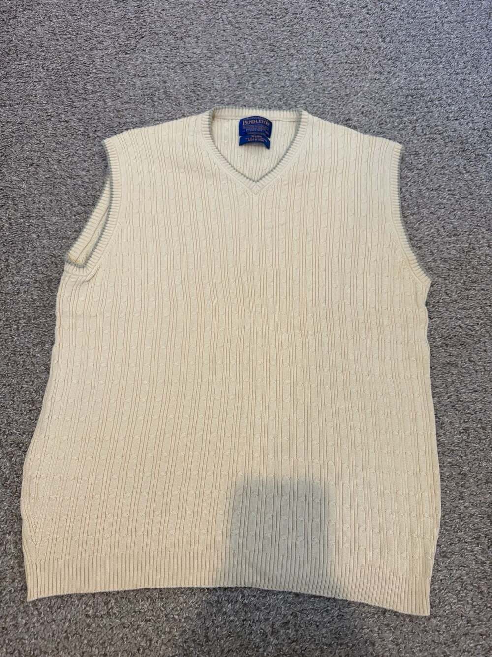 Vintage Pendleton V Neck Sweater Cream Mens XL